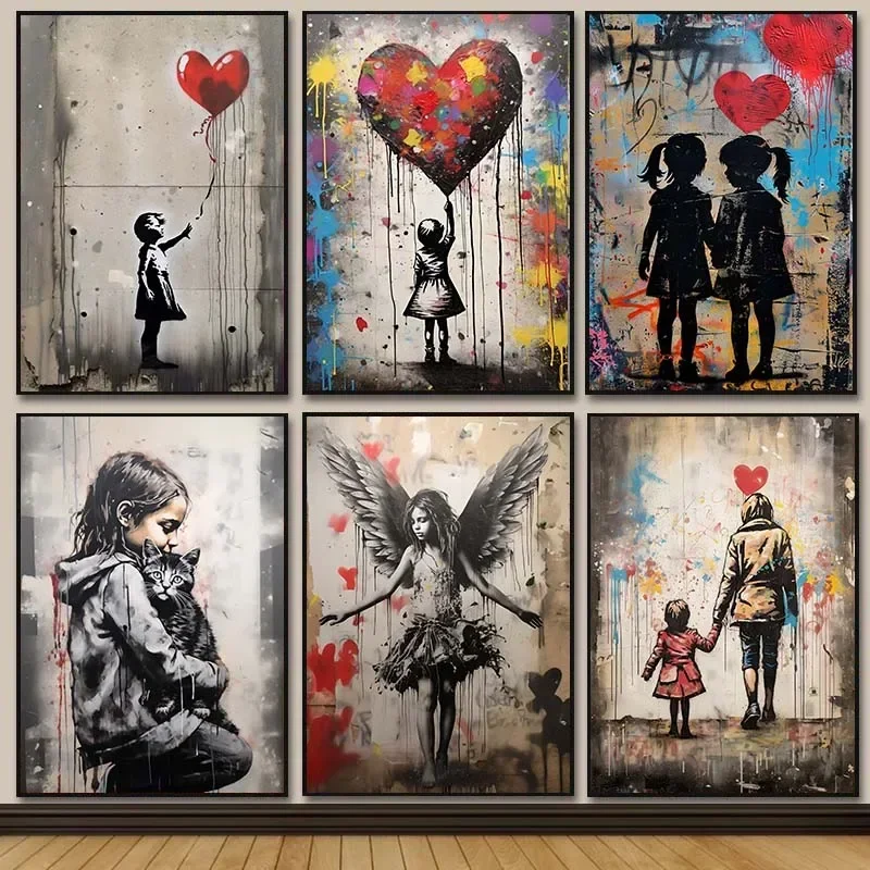 Street Fashion Poster - Banksy Graffiti Ragazzo Ragazza con palloncino