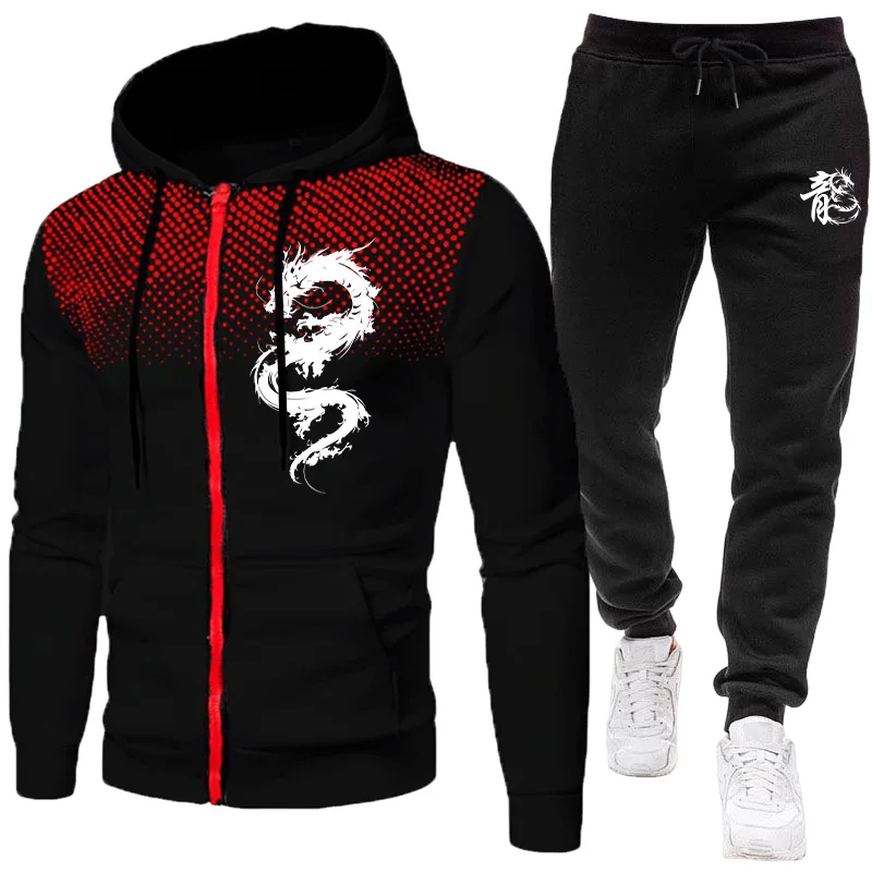 Set da Uomo con Stampa Drago d - Street Fashion Hoodie recensione e prezzo