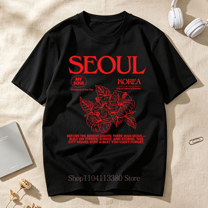 T-shirt con stampa hibiscus in - Street Fashion Seoul recensione e prezzo